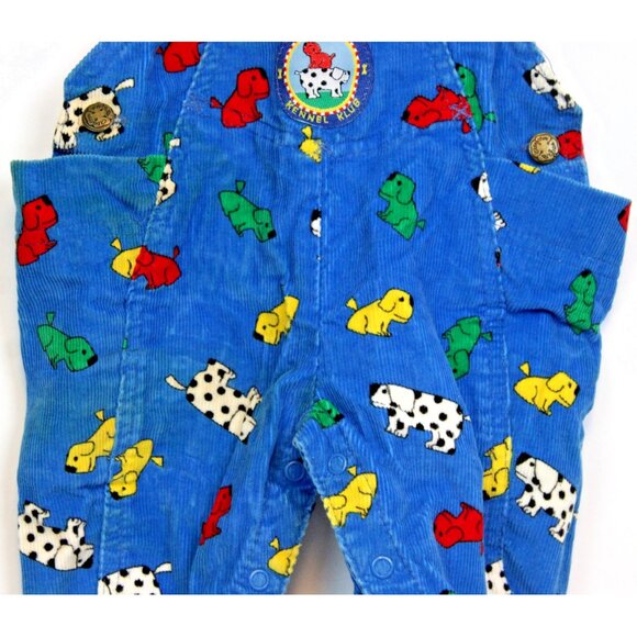 VTG Oshkosh Kennel Club Baby Boy 3-6 Mths Corduroy Overalls Romper Dogs Blue USA - Picture 3 of 12